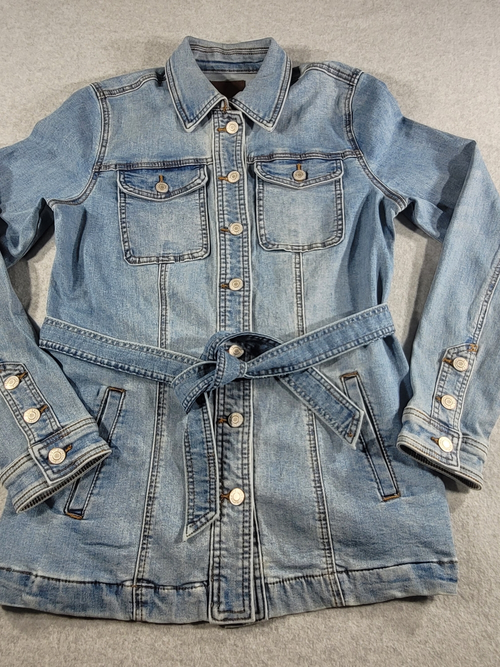 Maurices Light Blue Denim Jacket with Tie Waist